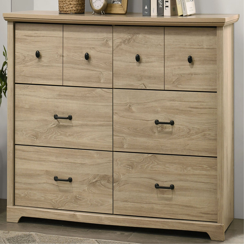 57"W 6-Drawer Dresser With Handles, Light Oak