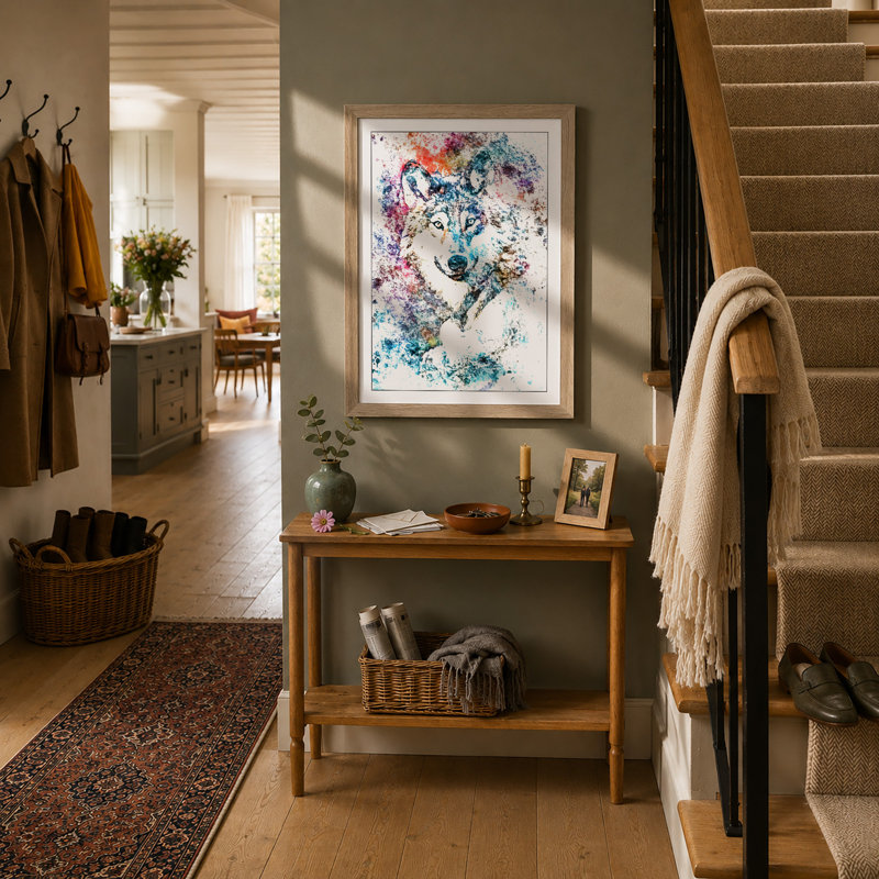 Wolf In Colour Burst Modern - Print, A4 - 29.7 x 21.0 cm, Oak