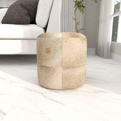 Alīna Leather Handmade Cowhide Living Room Stool with Patchwork Pattern