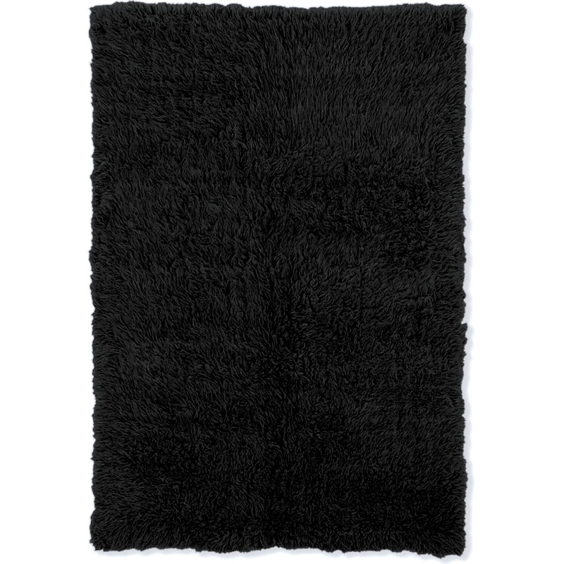 Tapis noir à poil long en laine tissé à la main Aaiden Flokati, Rectangulaire 8 pi x 10 pi
