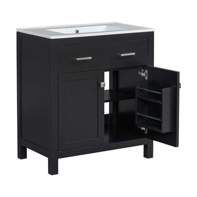 Meuble-lavabo 30 po avec lavabo en céramique, Noir