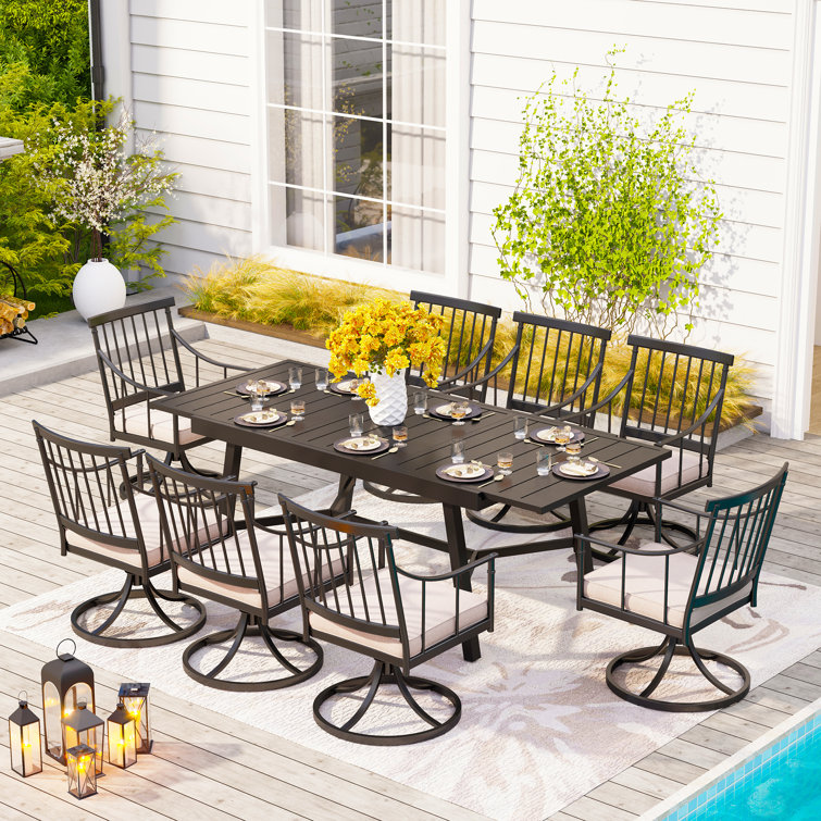 Aiona 8 - Person Metal Patio Dining Set with Extendable Rectangular Table , Cushions Included