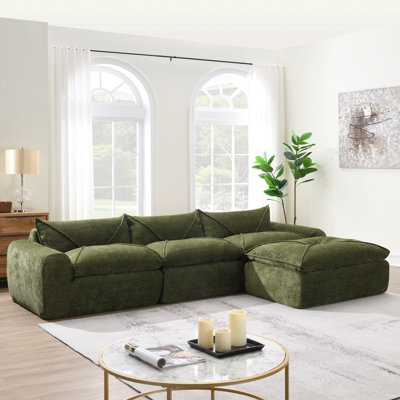 Canapé de 116 po entièrement compressé avec mousse haute densité, aucun assemblage requis, conception sans pieds sans cadre, dossier et coussin de siège intégrés, combinaison libre, chenille de particules
