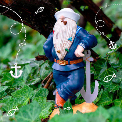 11.43-Inch Navy Sailor Garden Gnome – Hand-Painted Marine Corps Decor with Anchor for Yard & Patriotic Gifts