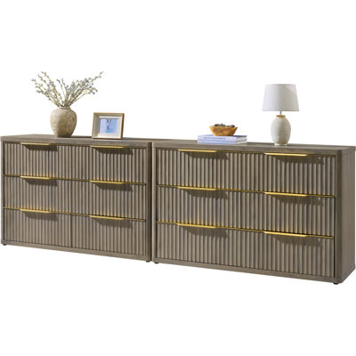 Cesiro 53.5"W Fluted Panel 6-Drawer Dresser With Gold Handles