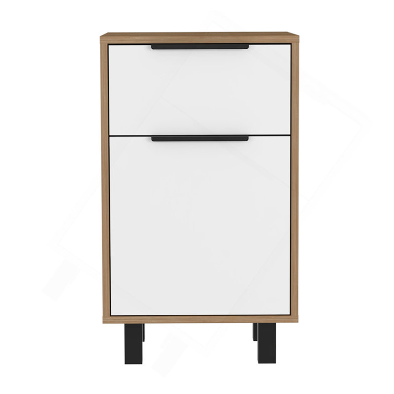 Kaia Z Nightstand , End Table, Side Table One Drawer, One Cabinet,  Four Legs, Superior Top -Pine / White, Light Oak/White