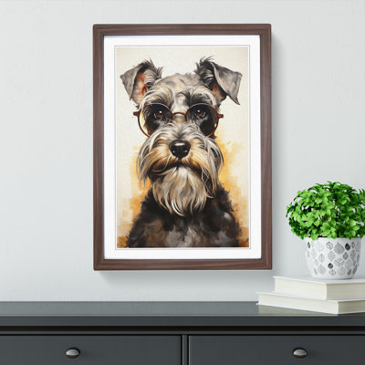 Schnauzer With Glasses Painting No.2 - Single Picture Frame Print on Wood