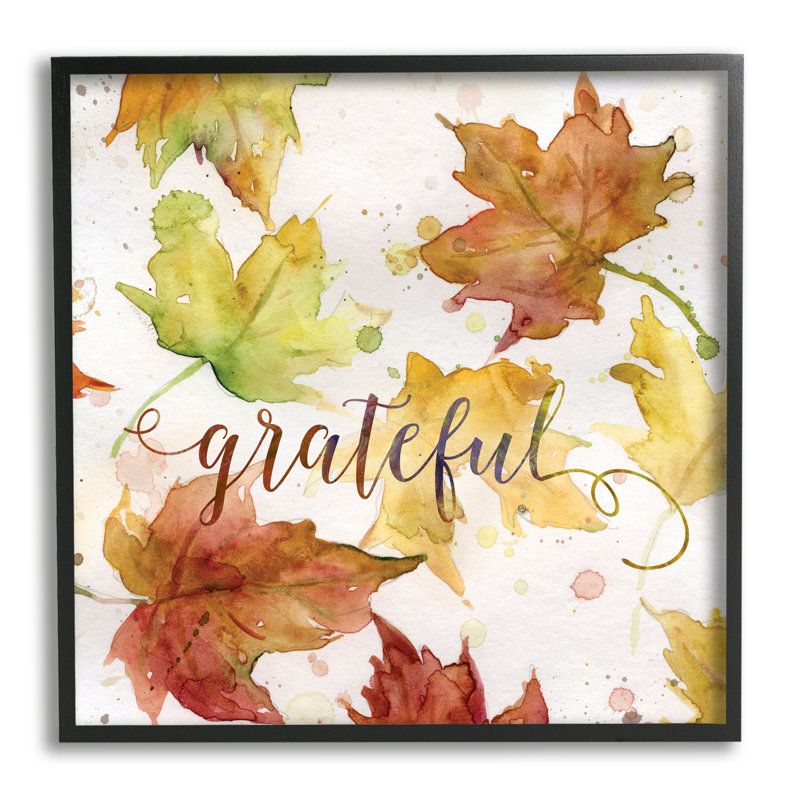 Grateful Fall Maple Leaves par Carol Robinson, H 24 po x l 24 po x P 1,5 po, Giclée encadrée noir minuit
