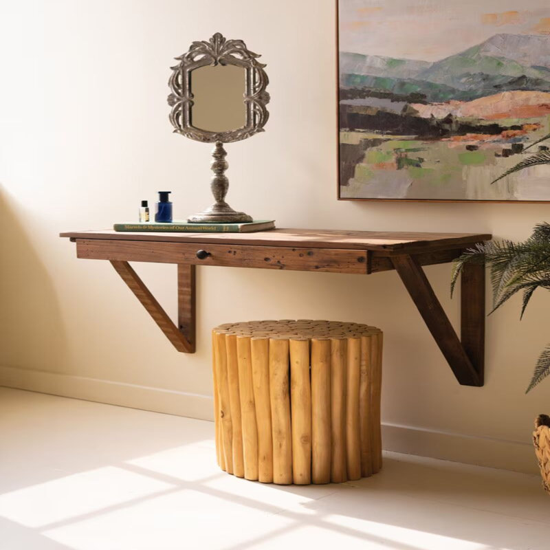  Bureau mural en bois récupéré avec tiroir H 19,50 po