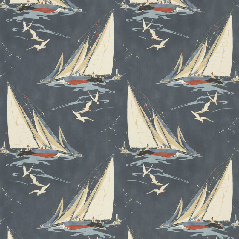 Icons Round the Island 100% Cotton Fabric, Indigo