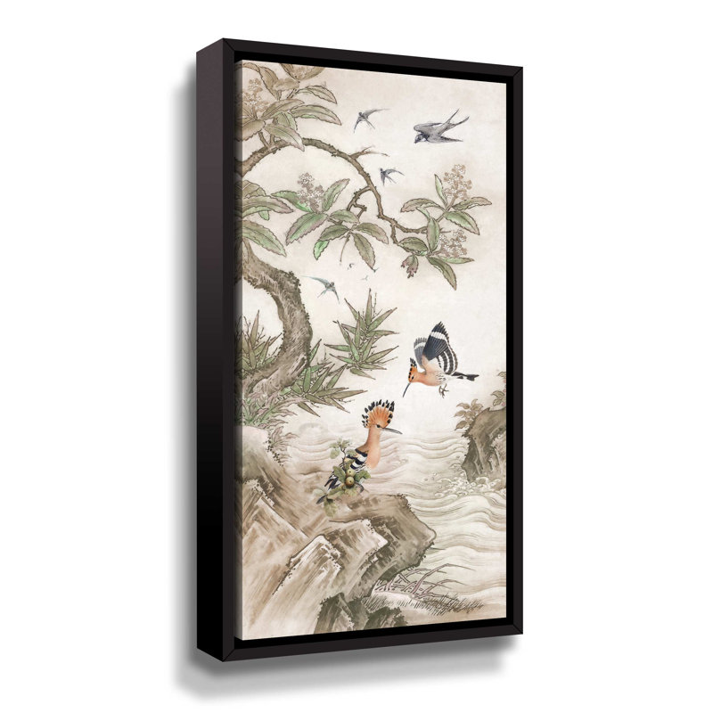 Chinoiserie, deux - peinture sur toile, Cadre noir, H 24 po x l 12 po x P 2 po