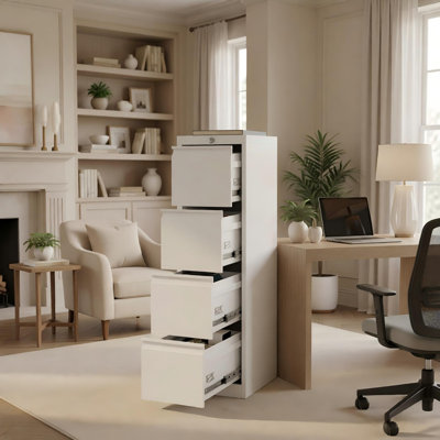 52 x 15 x 18 in 4 Drawer Filing Cabinet with Lock and Keys, Heavy Duty Steel Vertical File Cabinet for Office Home Letter Legal Size Paper Document Storage Organizer - White