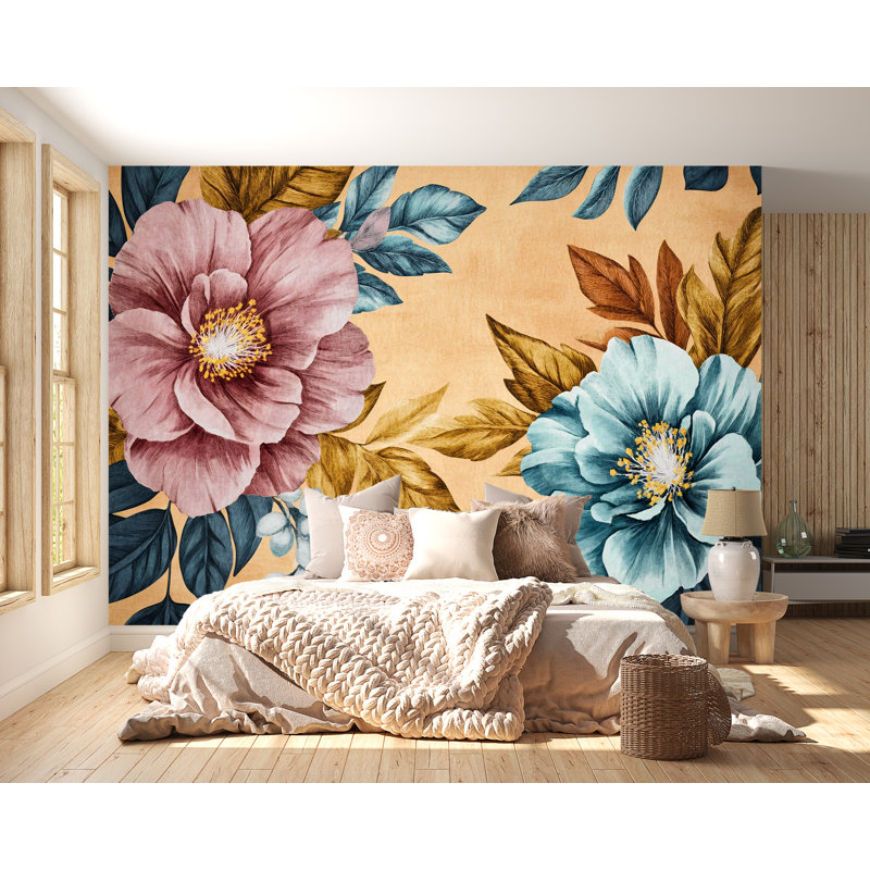 Murale "Bold Floral" - Papier peint grandes fleurs surdimensionnées, 100 po x 145 po, Peler et coller