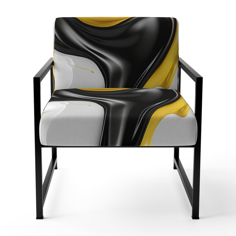 Liquid Minimal Abstract In Black White I - Upholstered Abstract Accent Side Chair, Black
