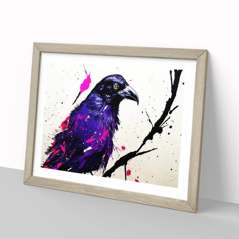 XH1022-7340X Raven Bird Splash Vol.1 Abstract 1 Piece Single Picture Frame Wall Art, 25cm H x 34cm W x 2cm D, Oak Framed