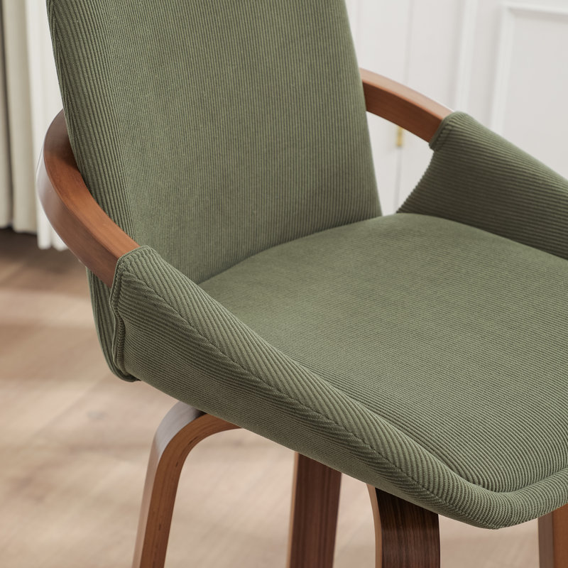 Benno 3-Piece Swivel Upholstered Counter Stool Set, Bar Stool (30” Seat Height), Green/Corduroy