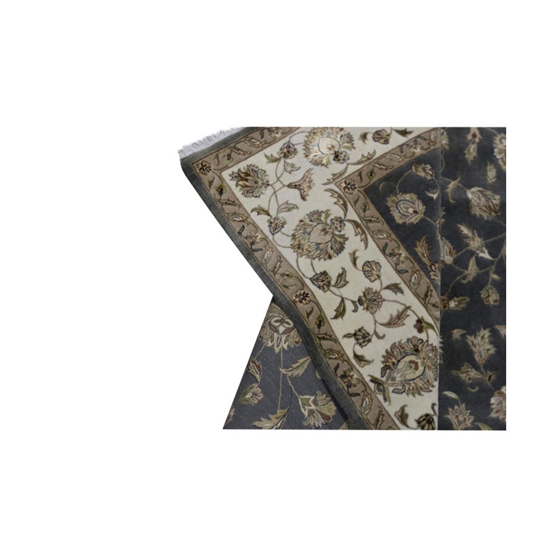 Tapis gris et ivoire noué à la main de haute qualité