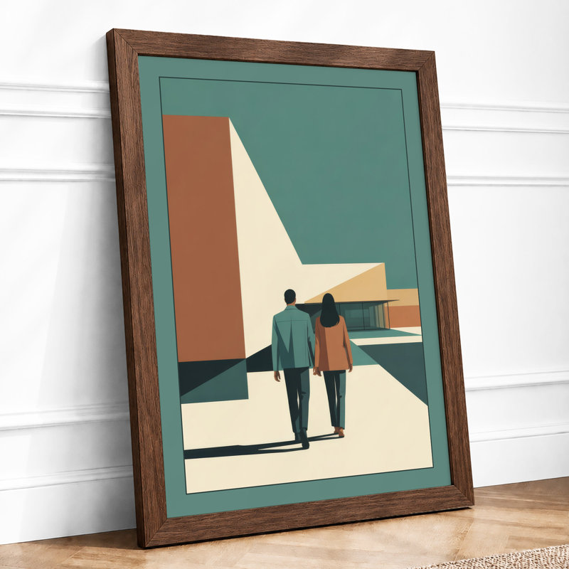 Figures In Geometric Space Modernist - Print, Walnut, A1 - 84.1 x 59.4 cm