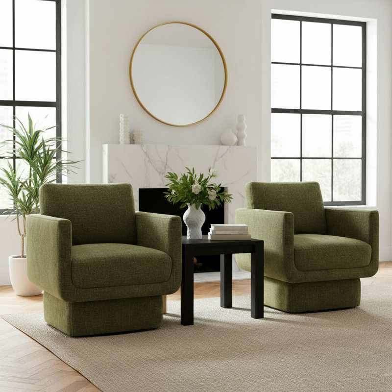 Green Upholstered Swivel Barrel Accent Chair, Green