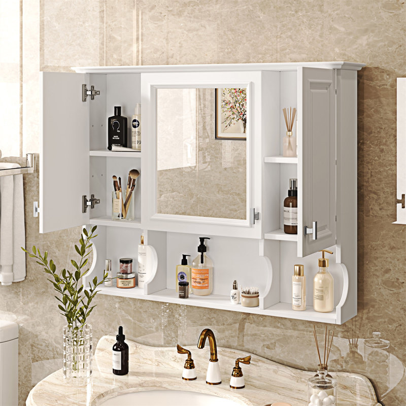 Armoire à pharmacie murale avec miroir, Blanc