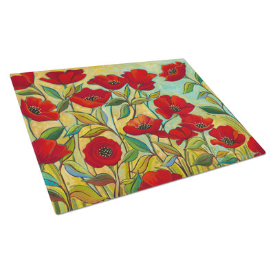Poppy Garden Flowers Glass Cutting Board Large