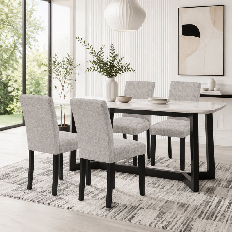 Ensemble de 4 chaises de salle à manger en similicuir, dossier courbé et rembourré, Gris