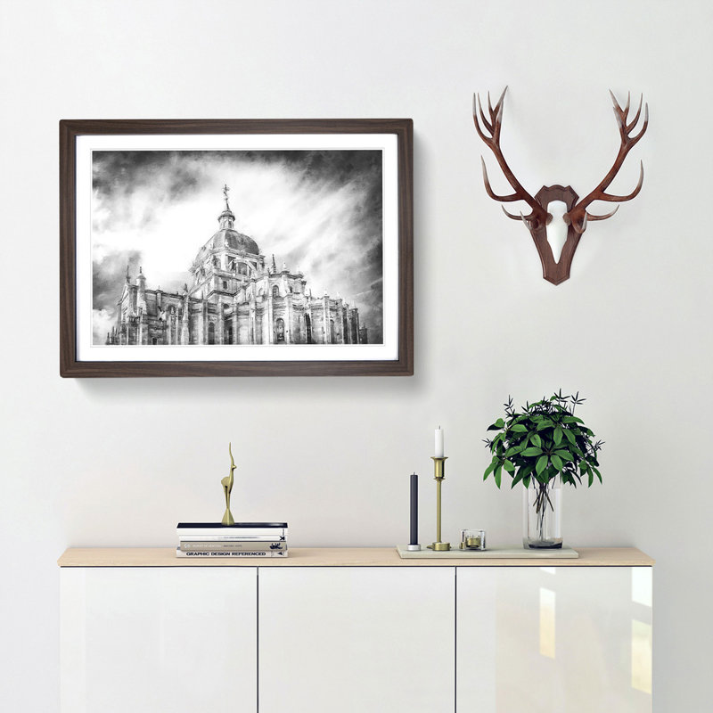 Almudena Cathedral In Madrid Spain - Single Picture Frame Painting on MDF, 35cm H x 50cm W x 2cm D, Walnut