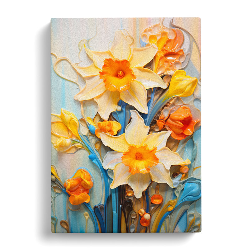 Daffodil Flower Neo-Plasticism - Wrapped Canvas, 60cm H x 40cm W x 3cm D