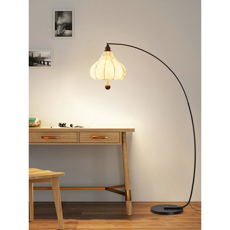 Medieval-style iron and fabric floor lamp