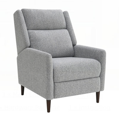 Modern Pushback Manual Recliner with Tapered Legs, Linen Textured Fabric, High Back, and Subtle Channel Detail for Primary Living Room