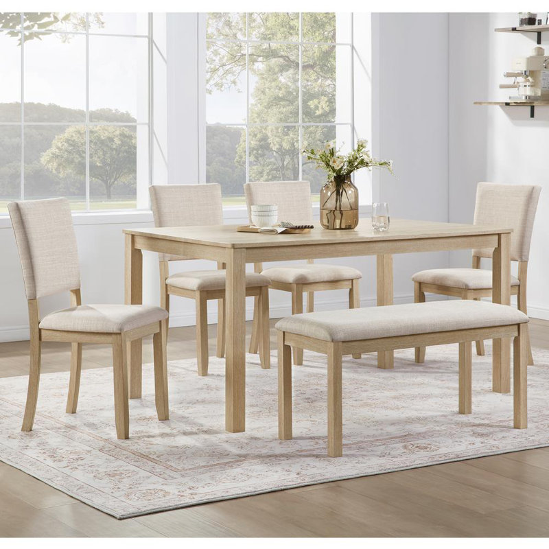 6 Piece Dining Table Set (Light Oak; Beige)
