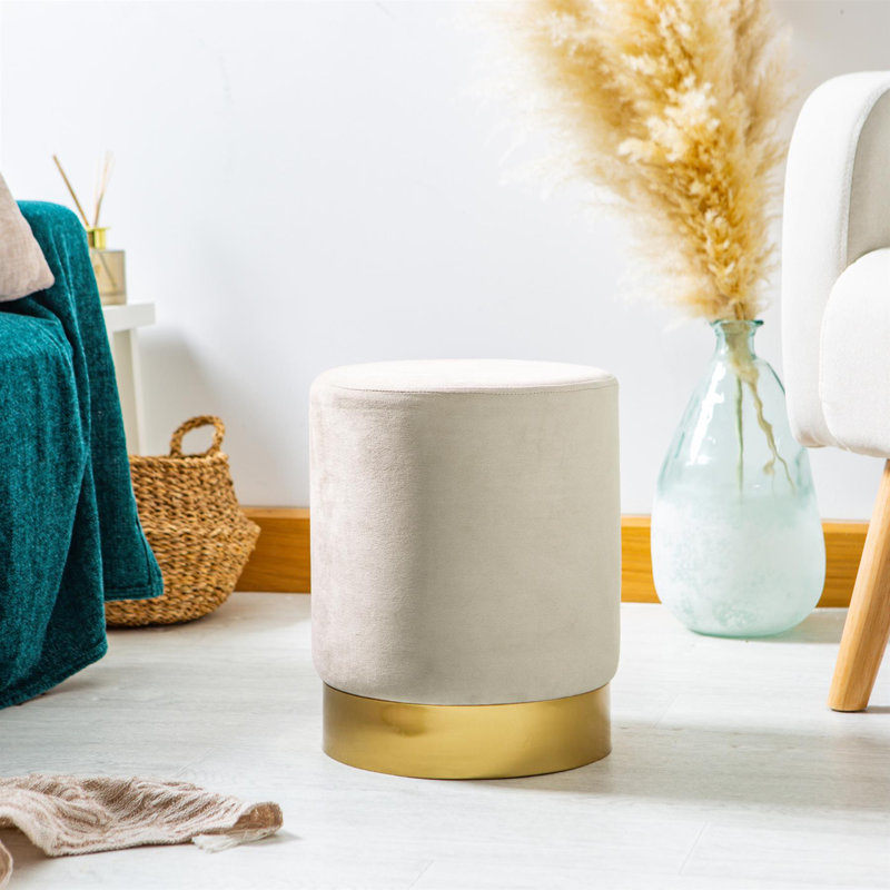 Harbour Housewares - Round Velvet Pouffes - 29 x 36cm, Cream