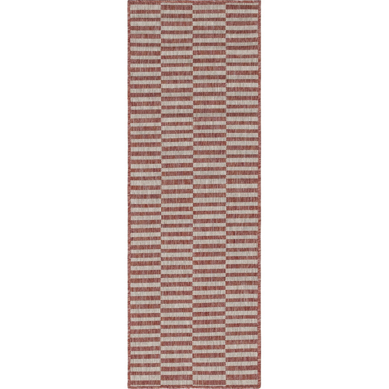 Tapis intérieur / extérieur rouge / ivoire Ingiburgh, Tapis de couloir 2 pi x 6 pi 1 po