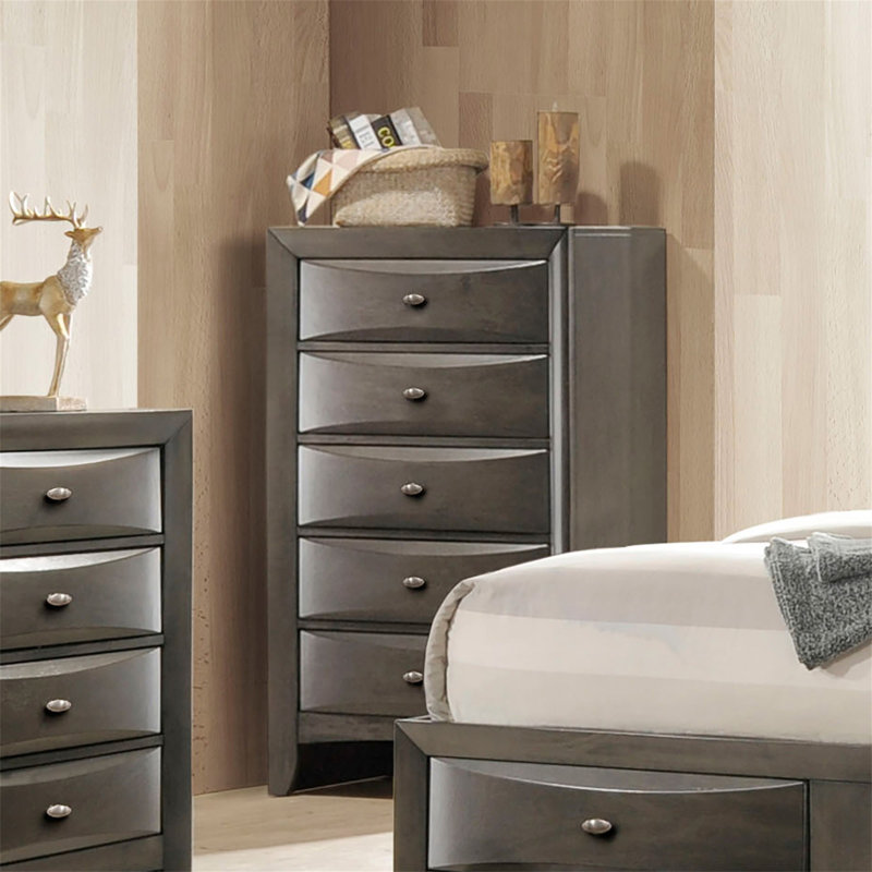 Commode de style transitionnel 1pc Poignées ovales à 5 tiroirs
