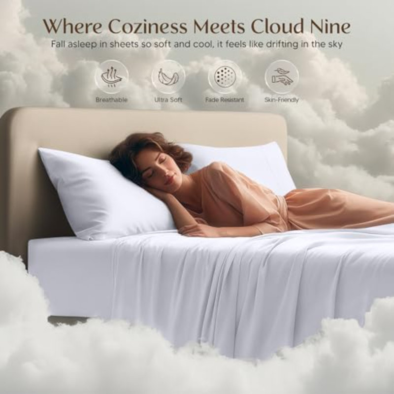 Bedding Queen Sheet Set 4 Piece Bed Sheets For Queen Size Bed, Hotel Luxury, Extra Soft, Cooling Bed Sheets - Wrinkle, And Fade Resistant (White)