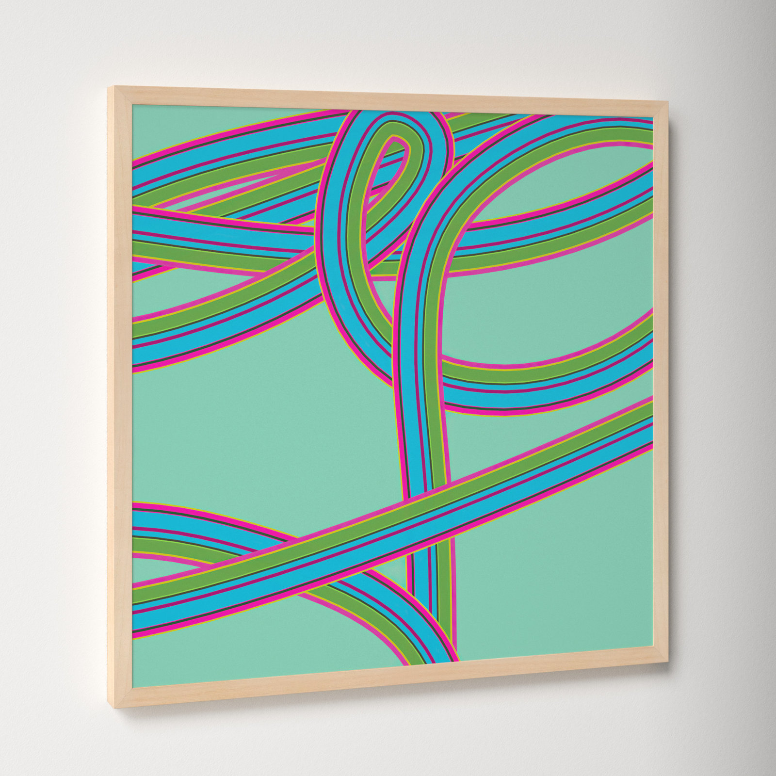 Polo "Turquoise Twist" Print by Jacques Pilon, 24" H x 24" W x 1.25" D, Brown