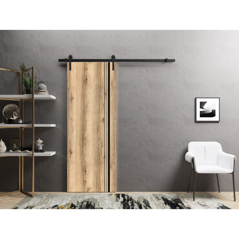 Porte de grange en bois massif massif, Chêne, 32 po x 80 po