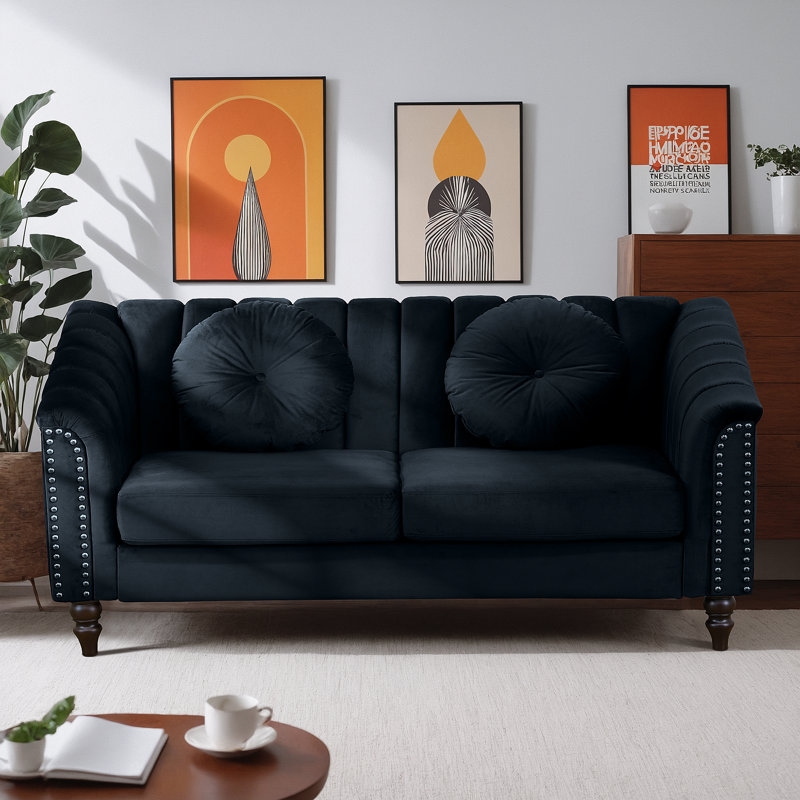 Mikole Upholstered Sofa, 31" H x 60" W x 31" D, Black Chenille