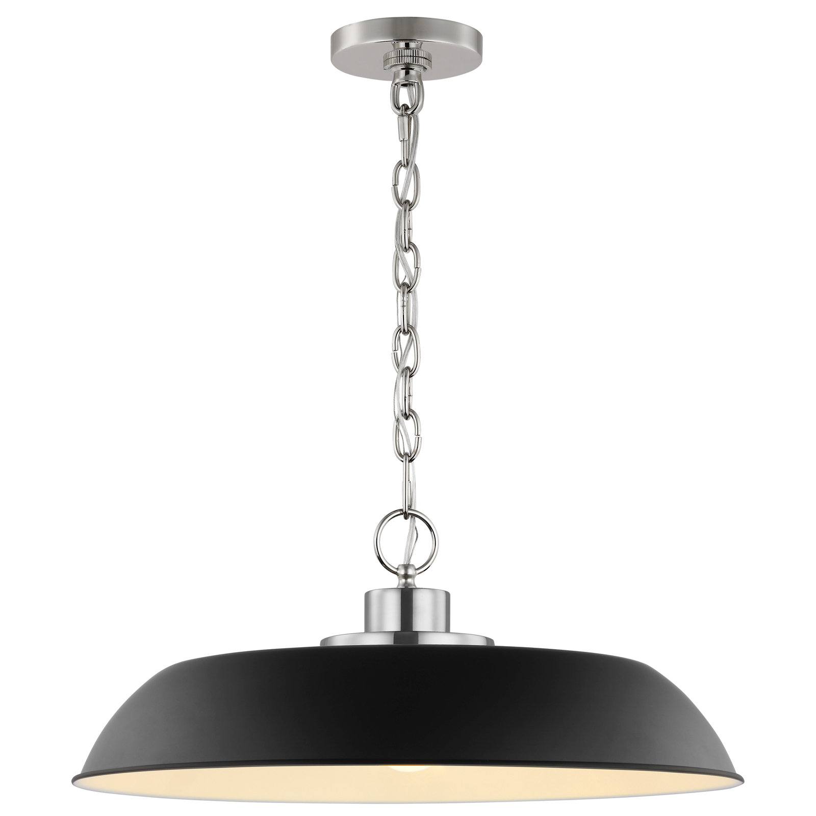 Eddy Dimmable Dome Single Light Pendant, 8" H x 19" W x 19" D, Matte Black/Polished Nickel