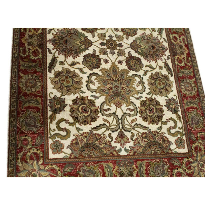 Tapis oriental crème et rouge noué à la main 3 pi 11 po x 6 pi Oriental