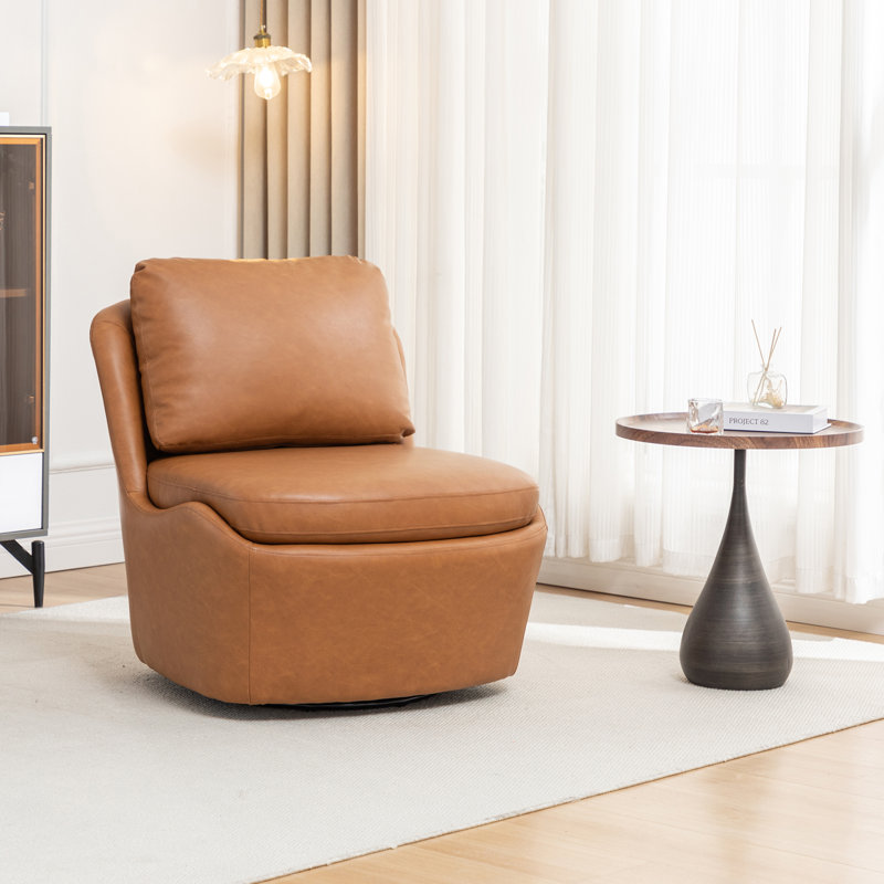 Fauteuil pivotant sans accoudoirs Oliver, Similicuir brun clair