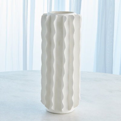 Frilled Vase-Matte White-Lg