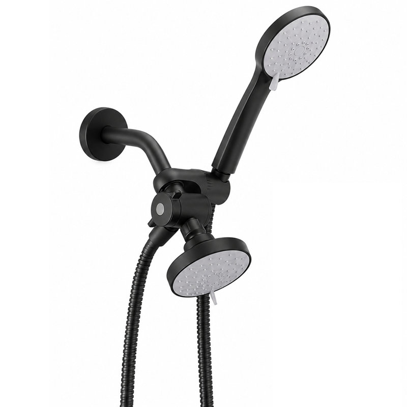 4-Spray Round Rain Shower Head with Handheld Combo, Matte Black