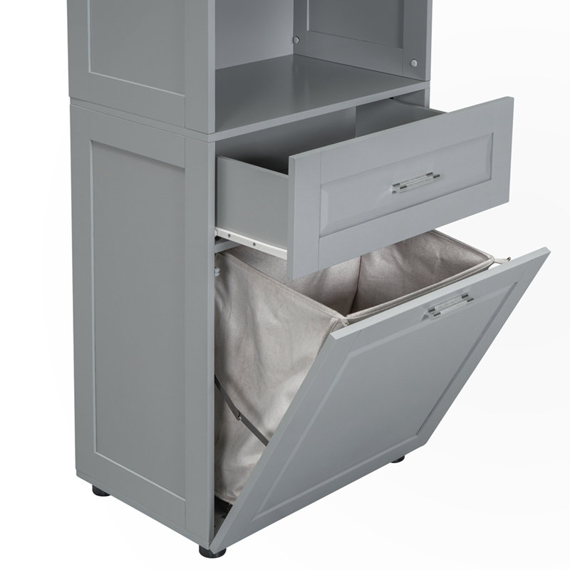 Tall Bathroom Cabinet with Laundry Basket, Gray