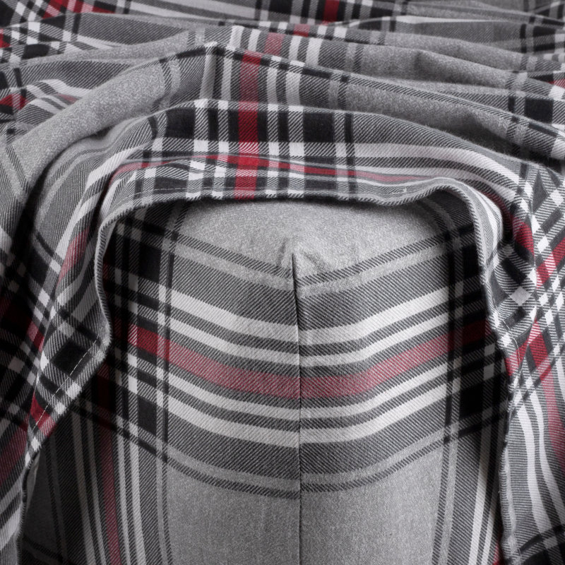 Kathy Ireland 100% Turkish Cotton Flannel Sheet Set, Crimson Check, Queen Sheet Set + 1 Fitted Sheet + 2 Pillowcases