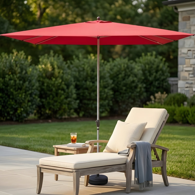 Parasol de patio rectangulaire à manivelle, rouge brique (base non incluse)