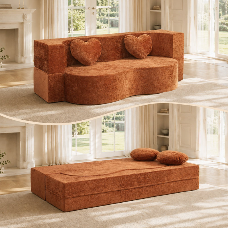Canapé-lit en forme de cœur, Polyester orange