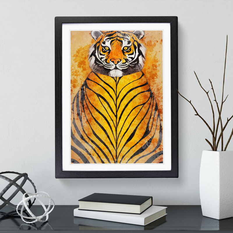 Tiger in Watercolour - Framed Print, 34cm H x 25cm W x 2cm D, Black Framed