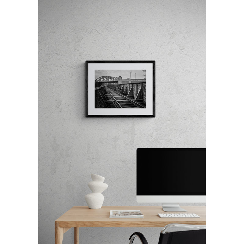 Train Bridge Boston Print by Alan Scherer, Black Framed Canvas, 24" H x 32" W