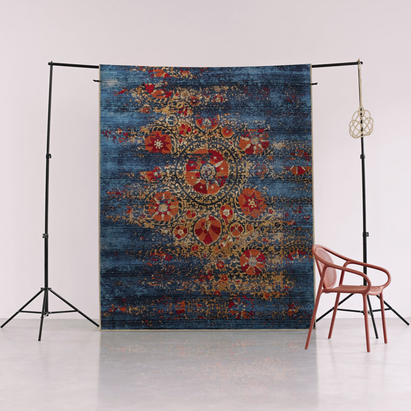 Tapis décoratif moderne à motif floral abstrait bleu, Tapis de couloir 3 pi 3,37 po x 6 pi 6,74 po